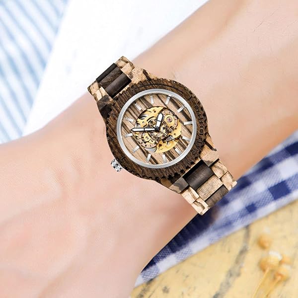 No Battery Fashion Mechanical Wooden Watch for Men, Mechanical Movement Wooden Strap Men's Watch for Father's Day, Birthday M801 (sale by bulk)