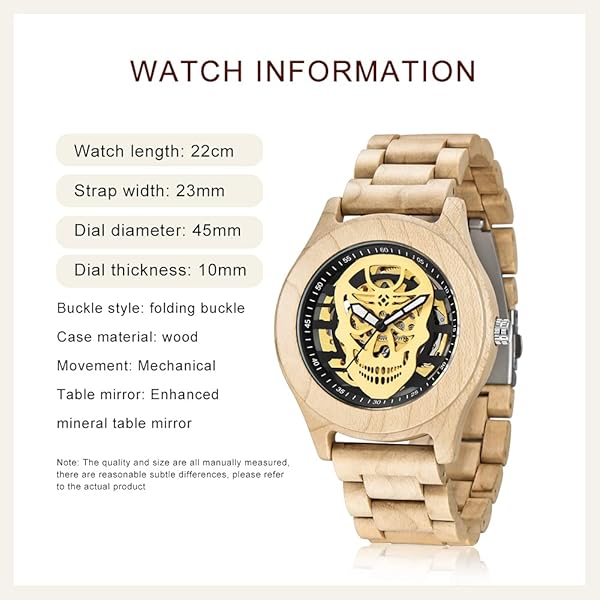 No Battery Fashion Mechanical Wooden Watch for Men, Mechanical Movement Wooden Strap Men's Watch for Father's Day, Birthday W001-Brown