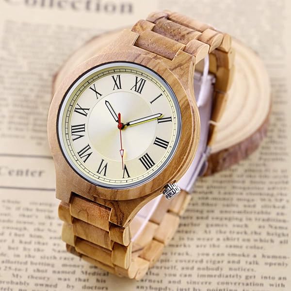 Wooden Watches Mens with Handmade Colorful Bamboo Wood Watch Analog Date Quartz Wooden Watch for Men Q2022-white-US (sale by bulk)