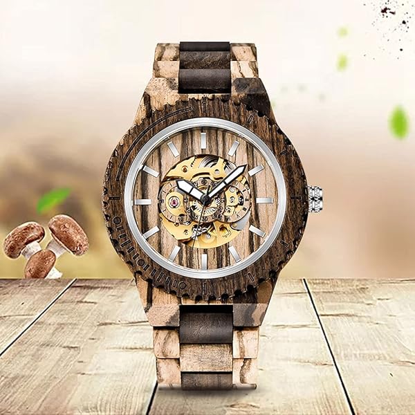 No Battery Fashion Mechanical Wooden Watch for Men, Mechanical Movement Wooden Strap Men's Watch for Father's Day, Birthday M801