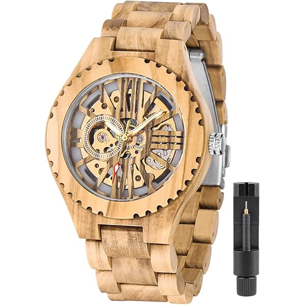 No Battery Fashion Mechanical Wooden Watch for Men, Mechanical Movement Wooden Strap Men's Watch for Father's Day, Birthday M804