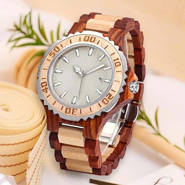 Wooden Watches Mens with Handmade Colorful Bamboo Wood Watch Analog Date Quartz Wooden Watch for Men WD1018-red (sale by bulk)