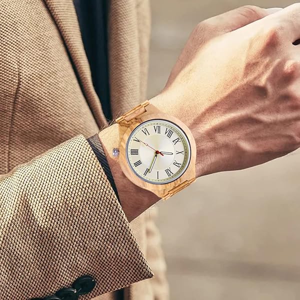 Wooden Watches Mens with Handmade Colorful Bamboo Wood Watch Analog Date Quartz Wooden Watch for Men Q2022-white-US