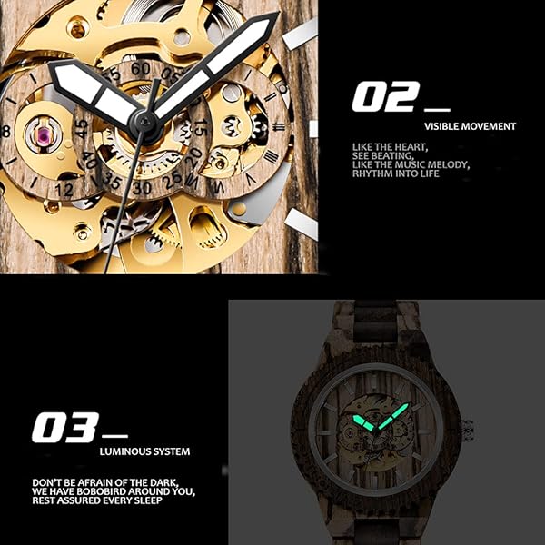 No Battery Fashion Mechanical Wooden Watch for Men, Mechanical Movement Wooden Strap Men's Watch for Father's Day, Birthday M801 (sale by bulk)