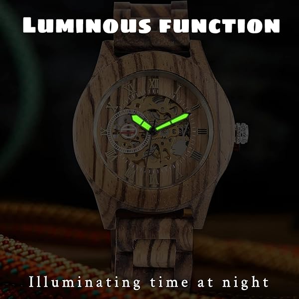 No Battery Fashion Mechanical Wooden Watch for Men, Mechanical Movement Wooden Strap Men's Watch for Father's Day, Birthday W001-Brown