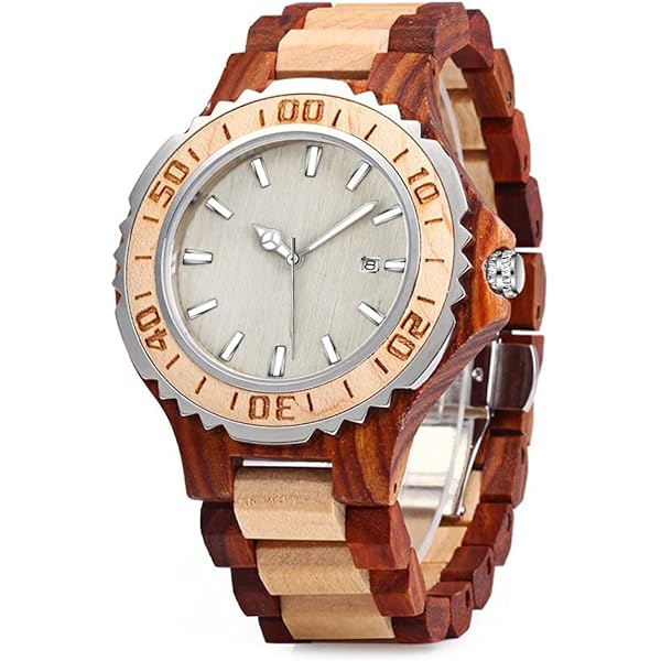 Wooden Watches Mens with Handmade Colorful Bamboo Wood Watch Analog Date Quartz Wooden Watch for Men WD1018-red
