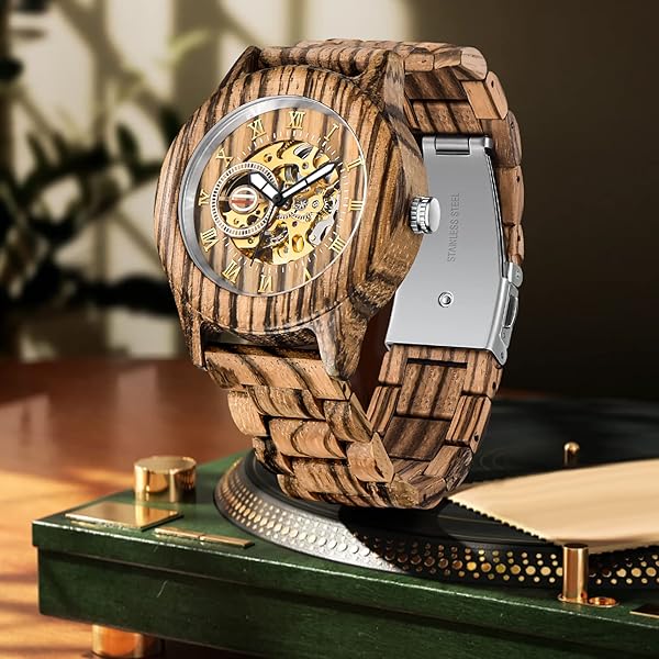 No Battery Fashion Mechanical Wooden Watch for Men, Mechanical Movement Wooden Strap Men's Watch for Father's Day, Birthday M806