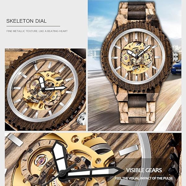 No Battery Fashion Mechanical Wooden Watch for Men, Mechanical Movement Wooden Strap Men's Watch for Father's Day, Birthday M801