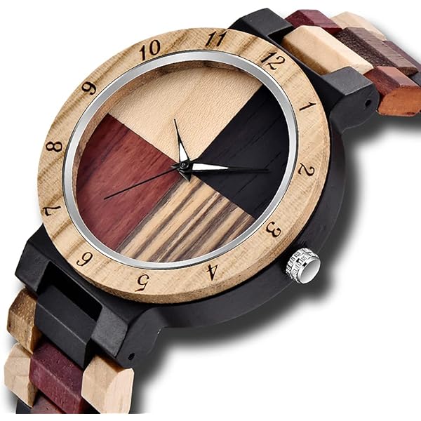 Wooden Watches Mens with Handmade Colorful Bamboo Wood Watch Analog Date Quartz Wooden Watch for Men Q1004
