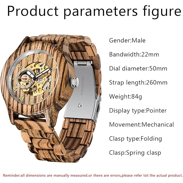 No Battery Fashion Mechanical Wooden Watch for Men, Mechanical Movement Wooden Strap Men's Watch for Father's Day, Birthday M804