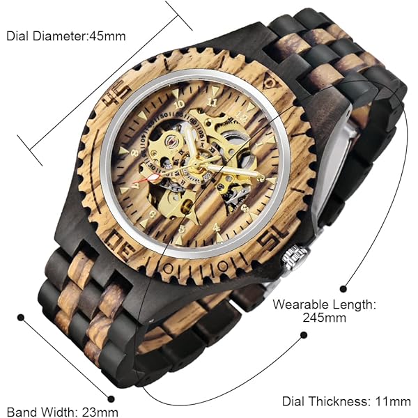 Men's Wooden Watch Triangle Skeleton Automatic Watch Mechanical Wood Watches for Men Brown