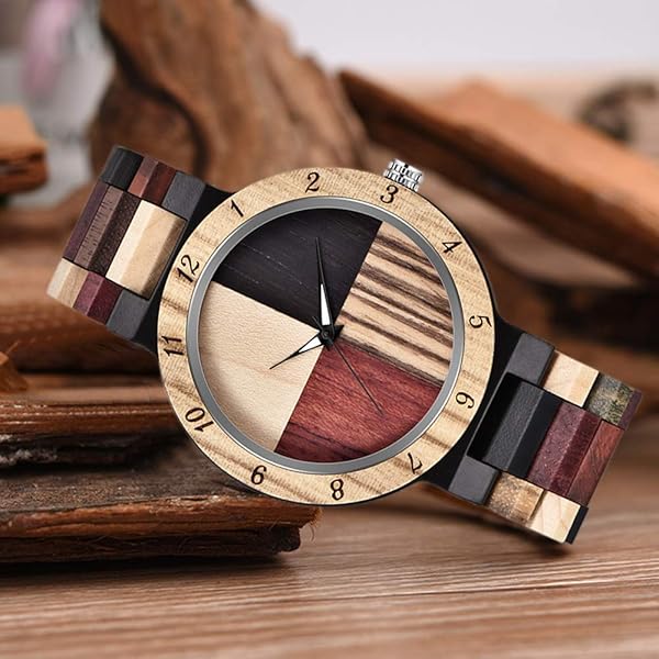 Wooden Watches Mens with Handmade Colorful Bamboo Wood Watch Analog Date Quartz Wooden Watch for Men Q1004