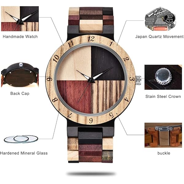 Wooden Watches Mens with Handmade Colorful Bamboo Wood Watch Analog Date Quartz Wooden Watch for Men Q1004