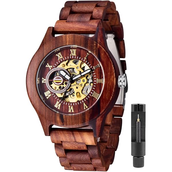 No Battery Fashion Mechanical Wooden Watch for Men, Mechanical Movement Wooden Strap Men's Watch for Father's Day, Birthday M803