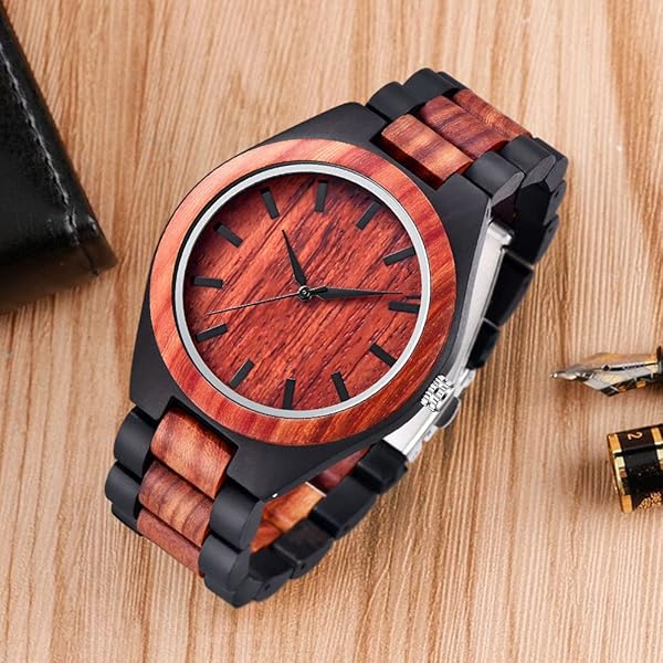 Wooden Watches Mens with Handmade Colorful Bamboo Wood Watch Analog Date Quartz Wooden Watch for Men Q1070