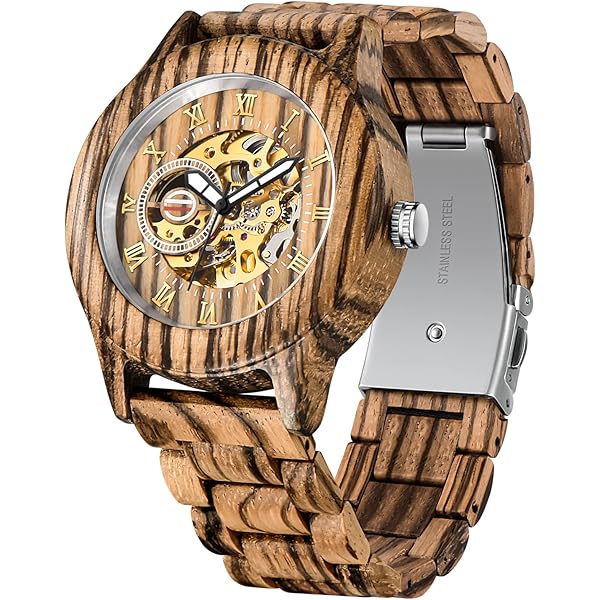 No Battery Fashion Mechanical Wooden Watch for Men, Mechanical Movement Wooden Strap Men's Watch for Father's Day, Birthday M806