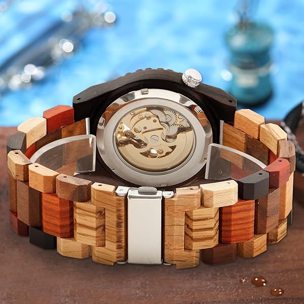 No Battery Fashion Mechanical Wooden Watch for Men, Mechanical Movement Wooden Strap Men's Watch for Father's Day, Birthday M809