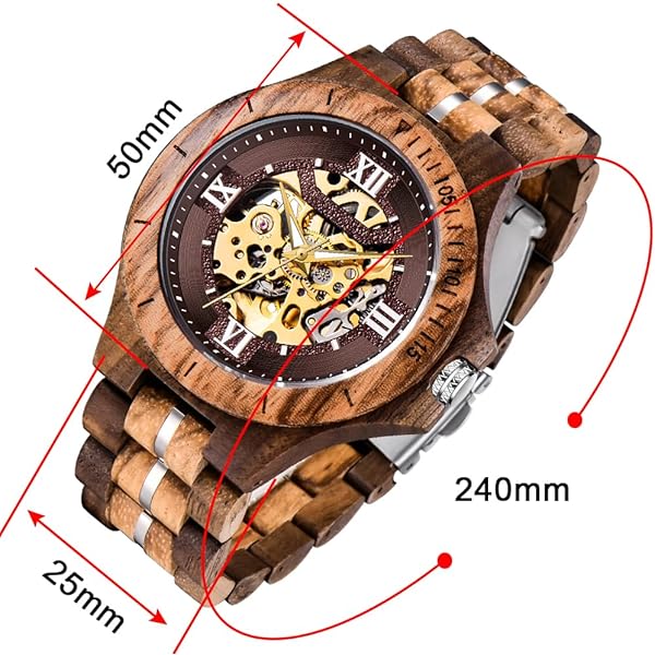 Men's Wooden Watch Triangle Skeleton Automatic Watch Mechanical Wood Watches for Men brown 2
