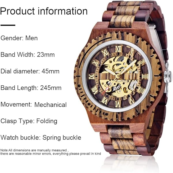 Men's Wooden Watch Triangle Skeleton Automatic Watch Mechanical Wood Watches for Men Red