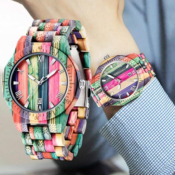 Wooden Watches Mens with Handmade Colorful Bamboo Wood Watch Analog Date Quartz Wooden Watch for Men Q1057 (sale by bulk)