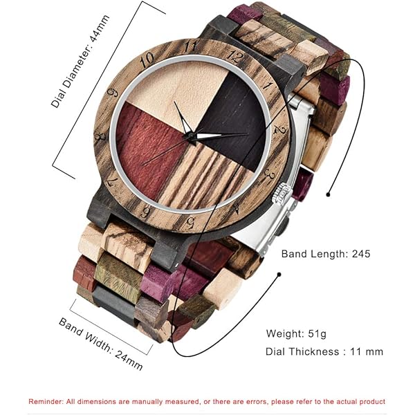 Wooden Watches Mens with Handmade Colorful Bamboo Wood Watch Analog Date Quartz Wooden Watch for Men Q1004
