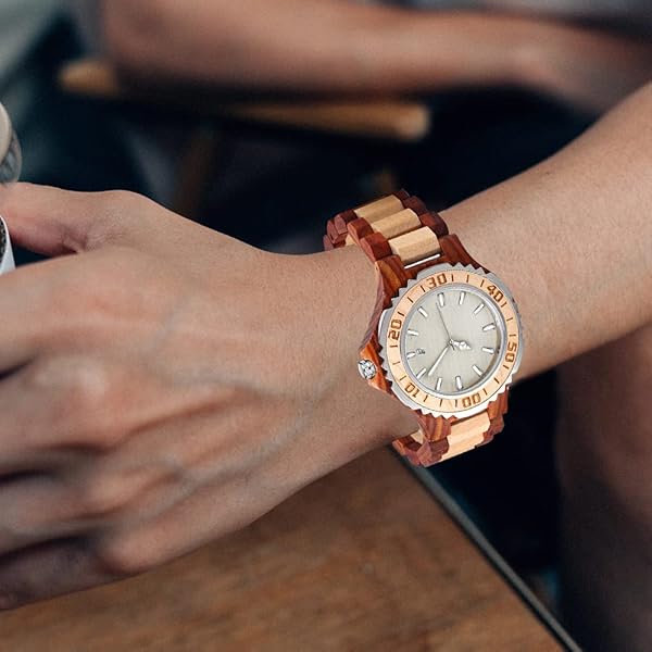 Wooden Watches Mens with Handmade Colorful Bamboo Wood Watch Analog Date Quartz Wooden Watch for Men WD1018-red (sale by bulk)