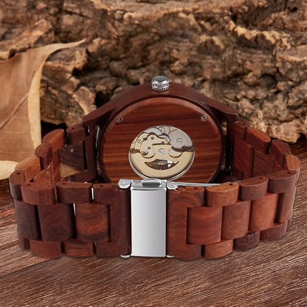 No Battery Fashion Mechanical Wooden Watch for Men, Mechanical Movement Wooden Strap Men's Watch for Father's Day, Birthday M803