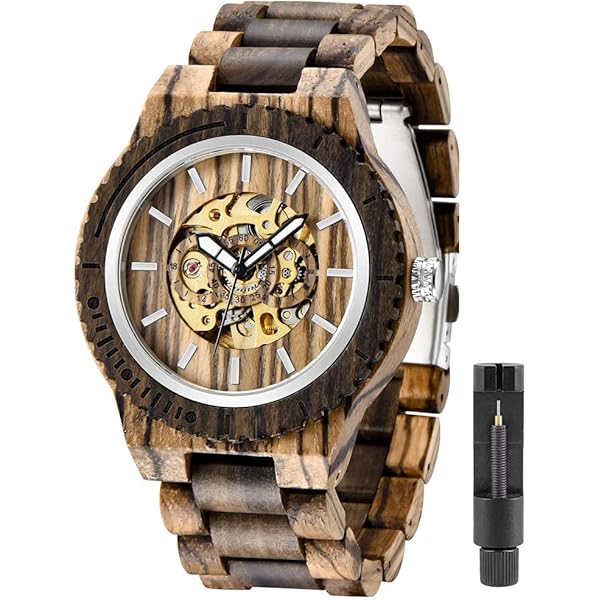 No Battery Fashion Mechanical Wooden Watch for Men, Mechanical Movement Wooden Strap Men's Watch for Father's Day, Birthday M801