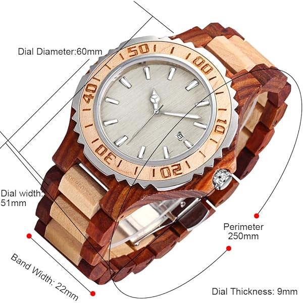 Wooden Watches Mens with Handmade Colorful Bamboo Wood Watch Analog Date Quartz Wooden Watch for Men WD1018-red