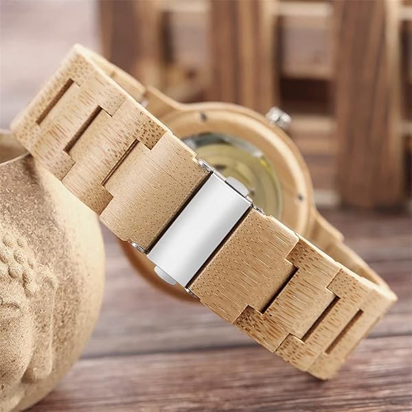 No Battery Fashion Mechanical Wooden Watch for Men, Mechanical Movement Wooden Strap Men's Watch for Father's Day, Birthday W001-Brown